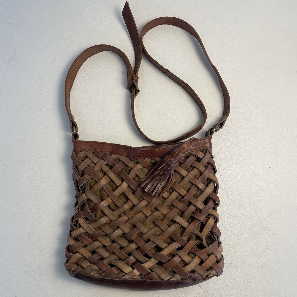 ANABAGLISH chunky Woven Leather Cross Body Purse Boho Hippie